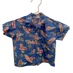 RJC Vacation Woodies Cabana Surf Shirt size 24 months made in Hawaii blue red